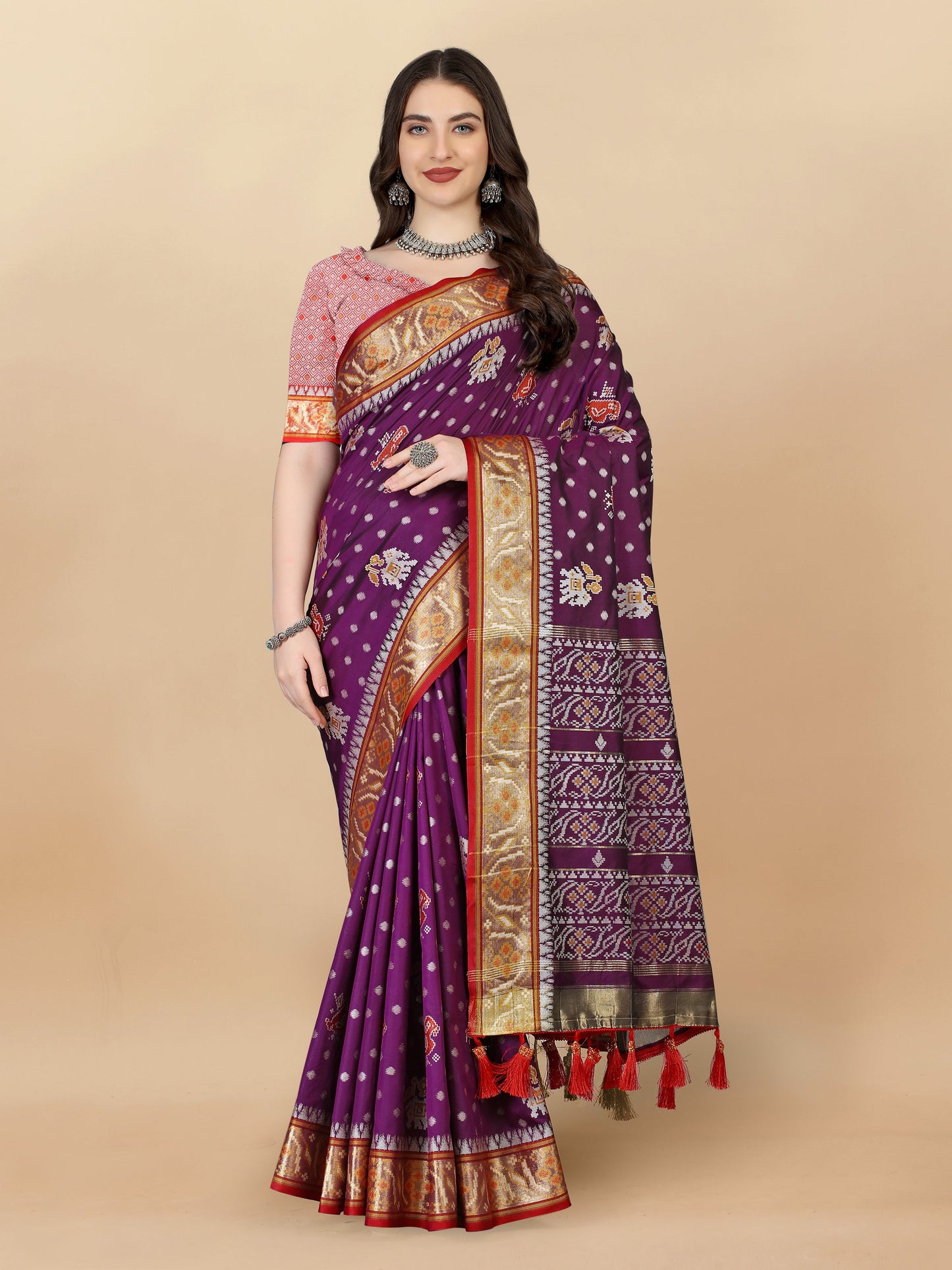 Lorenvalley Fashion Soft Silk Patola Weaving With Beautiful Rich Pallu With Blouse - Purple - Swadesiicart