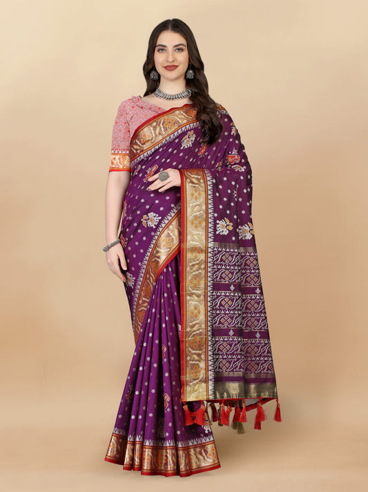 Lorenvalley Fashion Soft Silk Patola Weaving With Beautiful Rich Pallu With Blouse - Purple - Swadesiicart