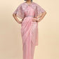Pink Satin Solid Ready to wear Saree with stitched Blouse - Vanita | Swadesiicart