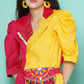 Women Republic Pink And Yellow Cotton Silk hand Embellished Coord set with Pouch | Swadesiicart