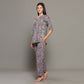 Breathables Women Cotton Printed Loungewear Kurta And Pants Co-Ord Set Grey I Night Wear | Floral Print