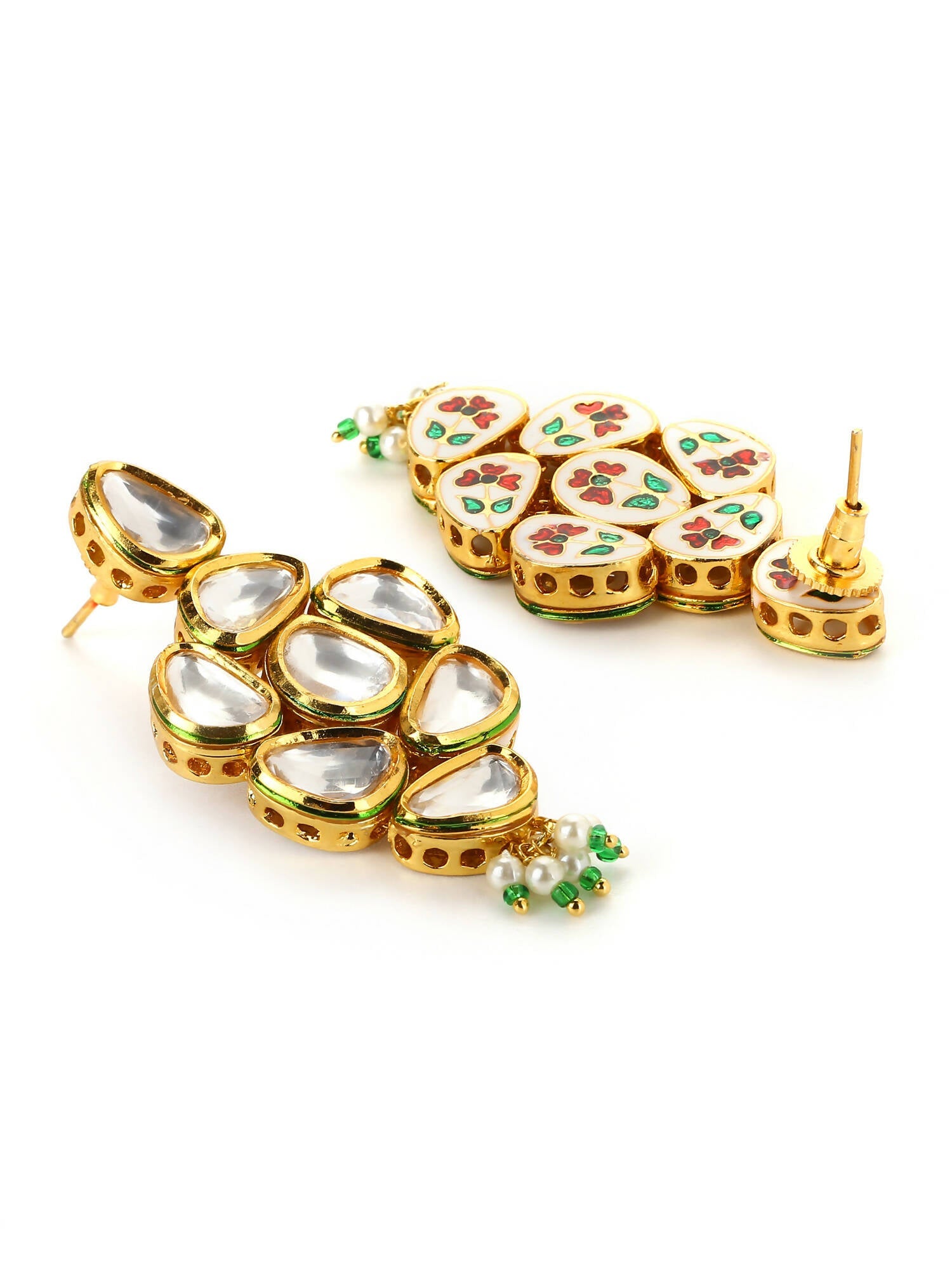 Gold-Polished Kundan Studs Earrings - Ruby Raang - Swadesiicart