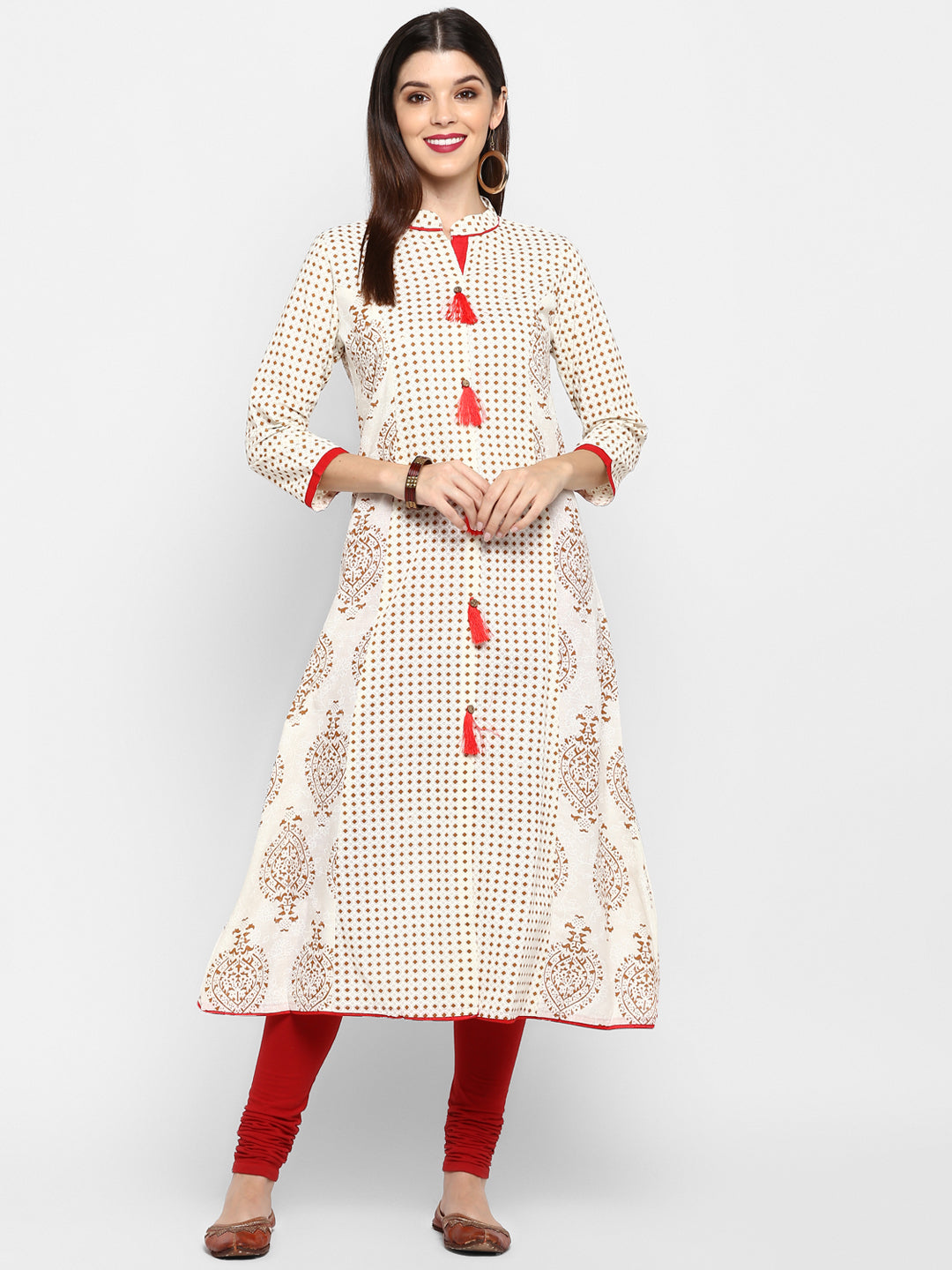 NOZ2TOZ Women's Off-White A-Line Kurta- (1pc set) - Noz2Toz