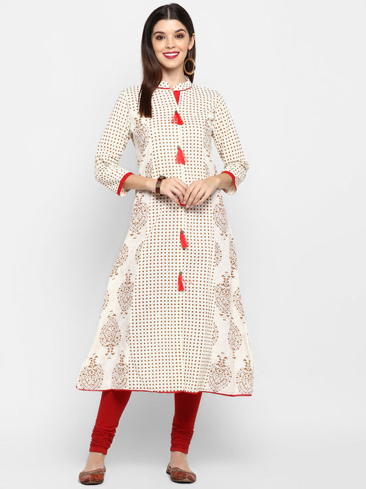 NOZ2TOZ Women's Off-White A-Line Kurta- (1pc set) - Noz2Toz
