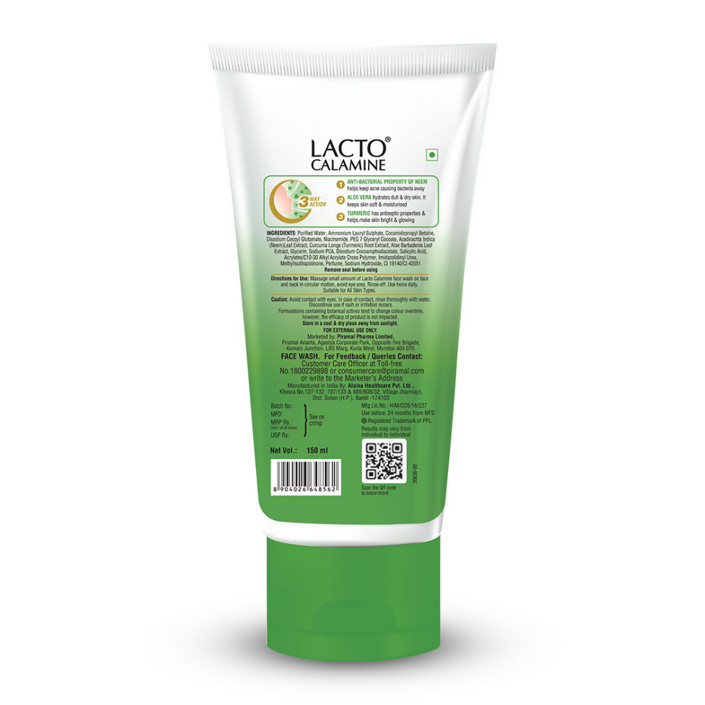 Lacto Calamine Facewash With Neem, Aloe Vera & Turmeric - Swadesiicart