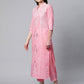 Ahalyaa Women Light Pink Colour Pure Cotton Printed Kurta Pant Set With Dupatta | Swadesiicart