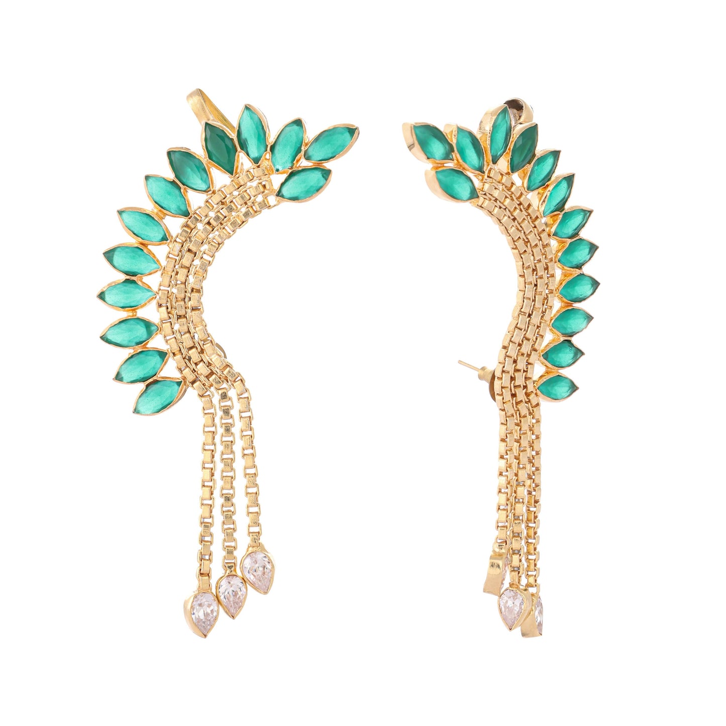 Nuyug 22K Gold Plated Faux Emerald Studded Contemporary Ear Cuff Earrings | Swadesiicart
