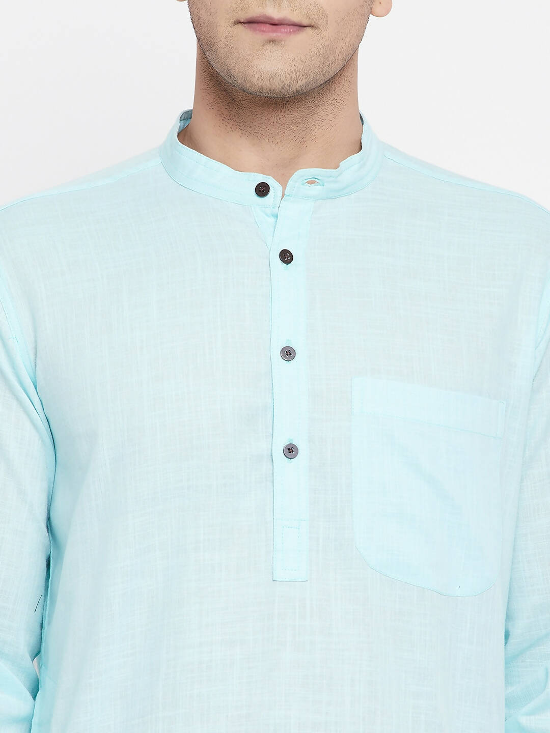 Even Apparels Pure Cotton Blue Color Men's Kurta With Band Collar | Swadesiicart
