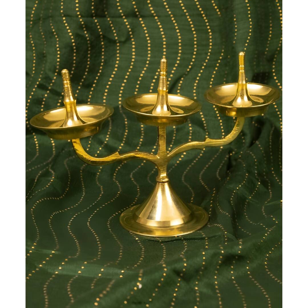 Spillbox Gold Toned Triple Lamp Diya Pooja Essentials | Swadesiicart
