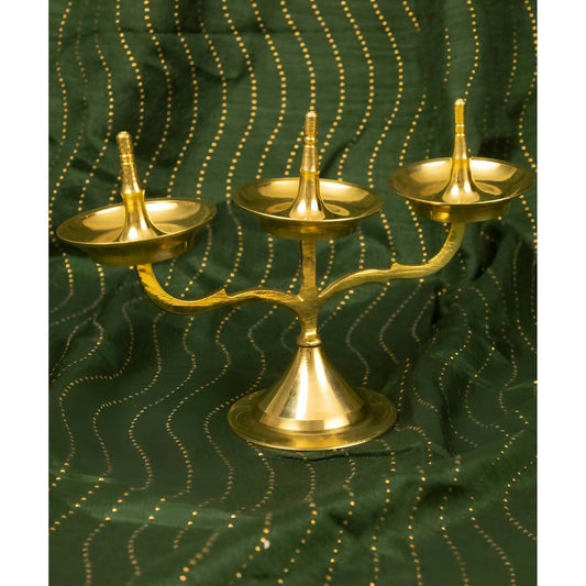 Spillbox Gold Toned Triple Lamp Diya Pooja Essentials | Swadesiicart