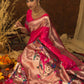 Vishnu Weaves Women's Pink Paithani Silk Zari Woven Saree with Unstitched Blouse - Swadesiicart