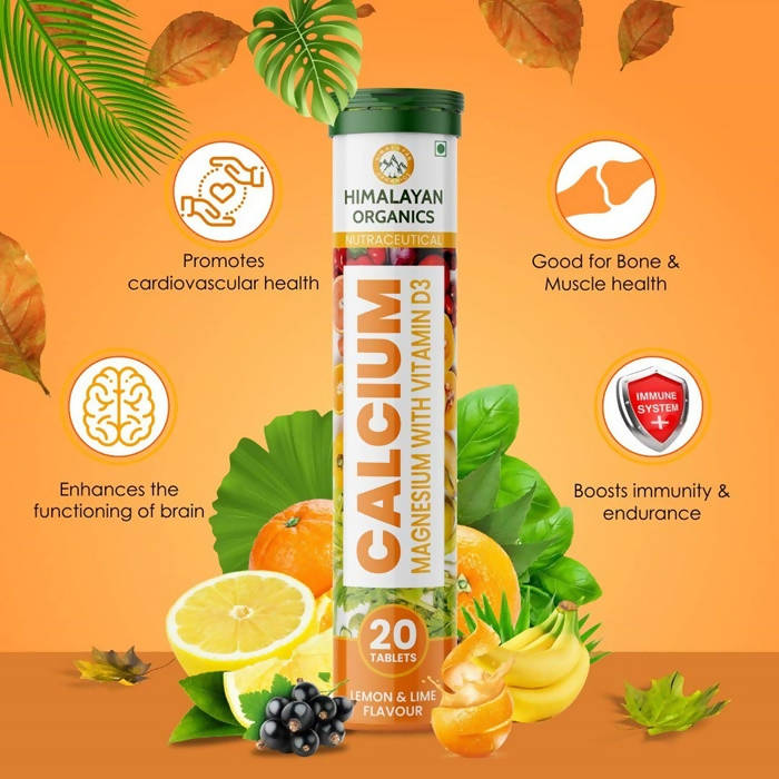 Himalayan Organics Calcium, Magnesium With Vitamin D3 Lemon & Lime Flavour Tablets | Swadesiicart