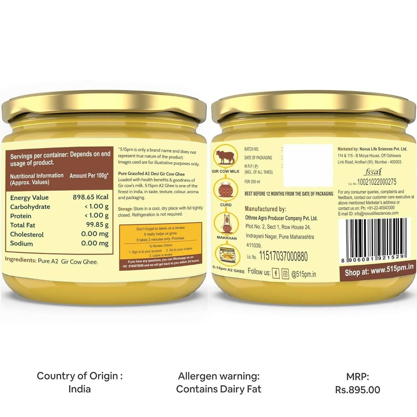 5:15PM A2 Ghee Organic | Traditional Vedic Bilona Method Ghee | Desi A2 Gir Cow Ghee | Swadesiicart