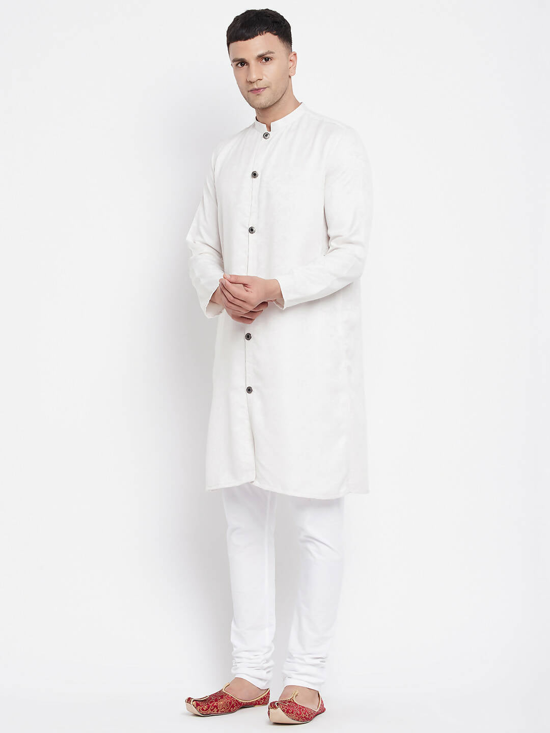 Even Apparels White Rayon Men's Sherwani Kurta With Open Front | Swadesiicart