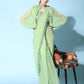 Green Fancy Pure Fabric Plain Ready to wear Saree with stitched Blouse - Vrinda | Swadesiicart