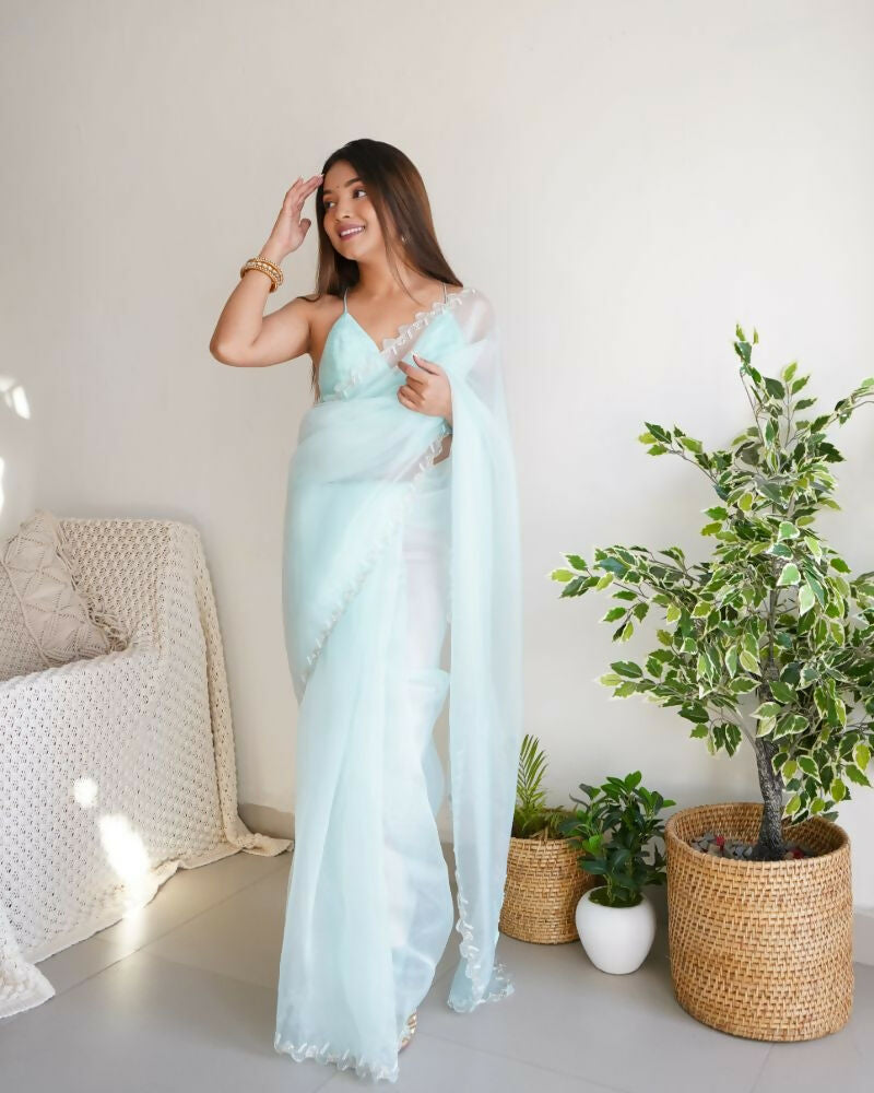 Vamsee Sheetal Sky Organza Saree - Swadesiicart