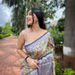 Vamsee Srivali Srivali -Navy Blue Pure Soft Tussar Dola Satin Silk Saree - Swadesiicart