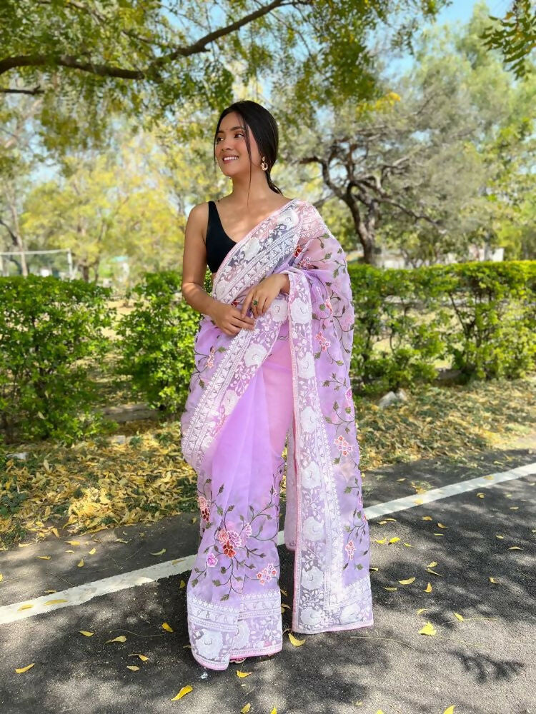 Vamsee Foolwarii Lavender Organza Saree - Swadesiicart
