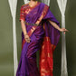 Very Much Indian Handloom Cotton Silk Maheshwari Saree With Sleek Golden Border - Purple | Swadesiicart