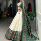 Lorenvalley Offwhite and Green Tussar Silk Patola Print Lehenga Choli | Swadesiicart