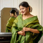 Vishnu Weaves Women's Olive Handloom Raw Silk Woven Border Saree with Unstitched Blouse - Swadesiicart