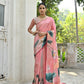 Vishnu Weaves Women's Peach Cotton Silk Saree with Blouse - Swadesiicart