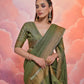 Vishnu Weaves Women's Mahendi Cotton Self Weaving Saree with Blouse - Swadesiicart