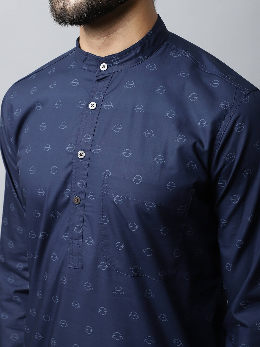 Even Apparels Navy blue Color Pure Cotton Men's Kurta With Band Collar (PRT1184-NVC) | Swadesiicart