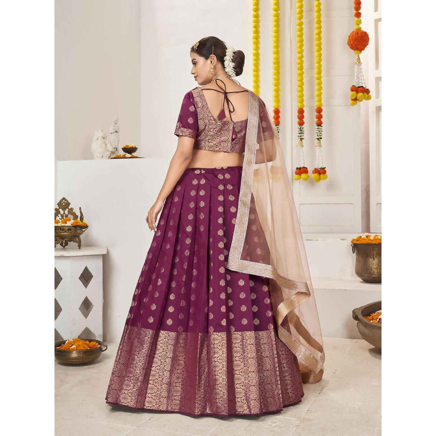DEIANA'S Beautiful Jackquard Weaving Lehengha Choli - Wine | Swadesiicart