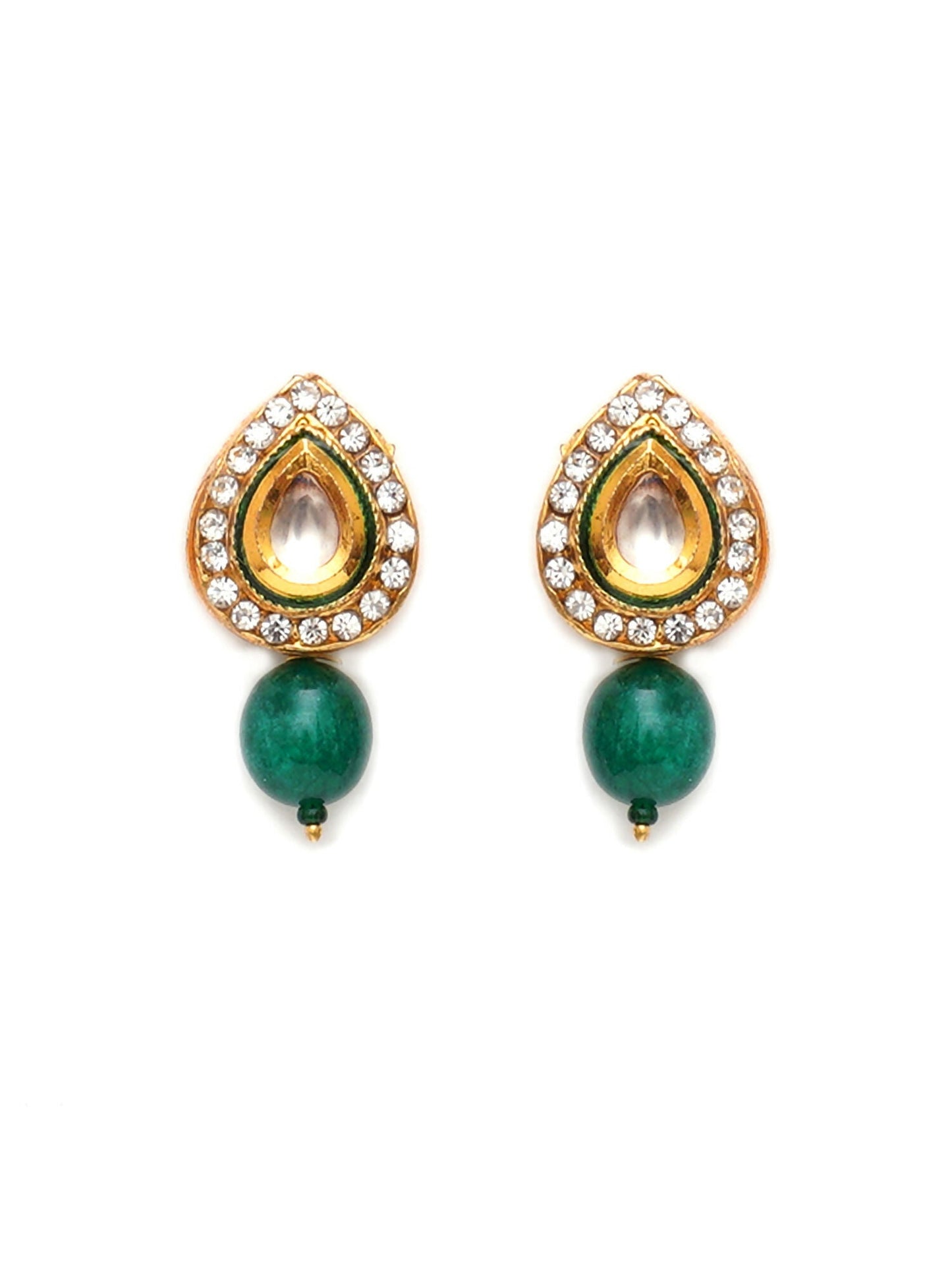 Emerald Stone Kundan Studs (Gold) - Ruby Raang - Swadesiicart
