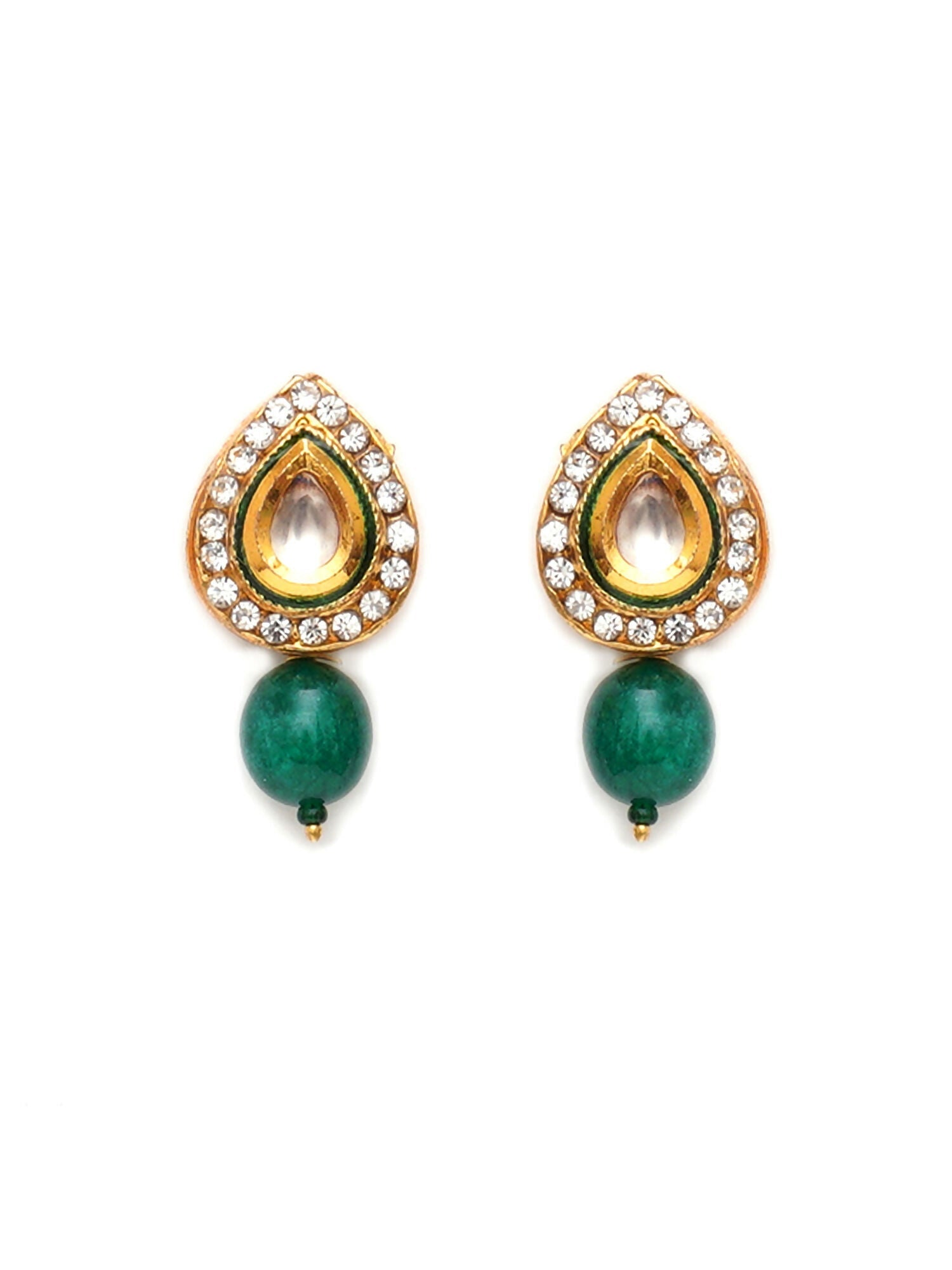 Emerald Stone Kundan Studs (Gold) - Ruby Raang - Swadesiicart