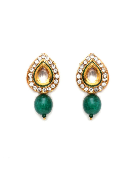 Emerald Stone Kundan Studs (Gold) - Ruby Raang - Swadesiicart