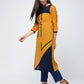 Aniyah Cotton Color Block Straight Kurta In Mustard Color (AN-102K) - Swadesiicart