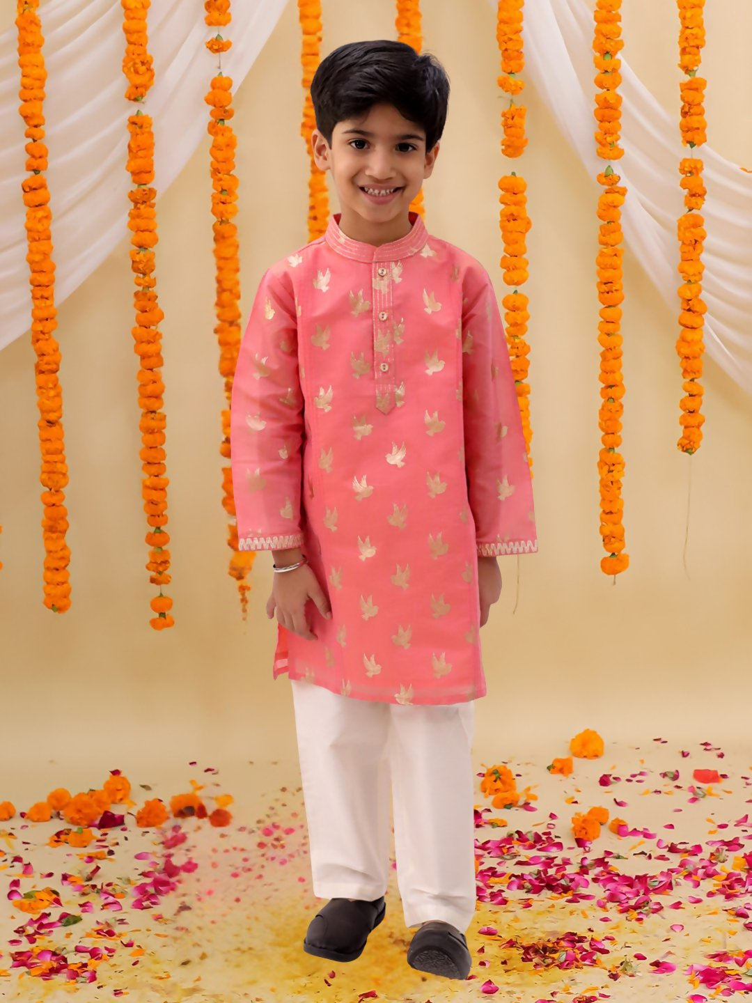 Lil Drama Mishti Peach Kurta Pyjama Set For Boys | Swadesiicart