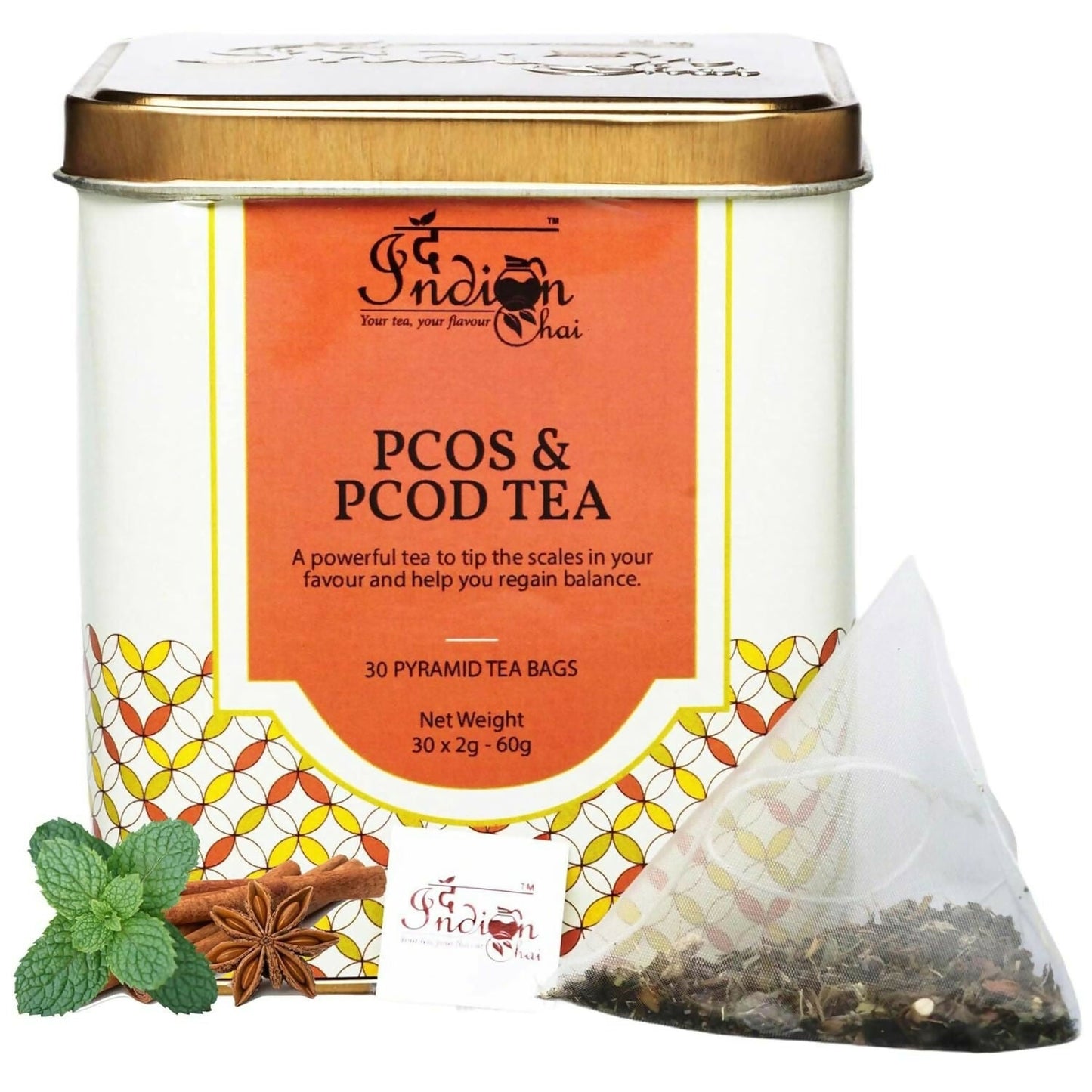 The Indian Chai – PCOS & PCOD Tea 30 Pyramid Tea Bags | Swadesiicart