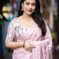 Pink Poly Crepe Ethnic Motifs Saree with Unstitched Blouse - Hiral Fashion | Swadesiicart