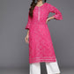 Ahalyaa Women Beige Floral Printed Regular Gotta Patti Kurta - Pink | Swadesiicart