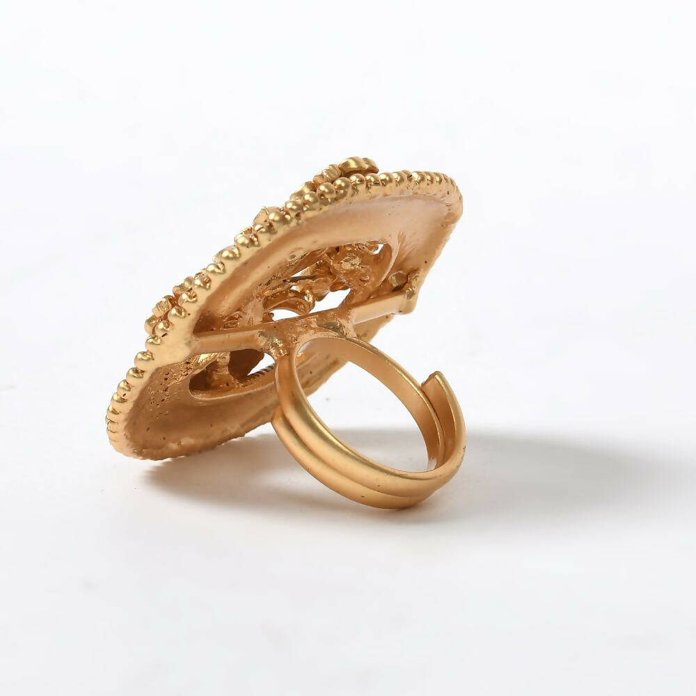 Mominos Fashion Joharkamal Gold-Polished Stone Studded Adjustable Finger Ring - Design 15 | Swadesiicart