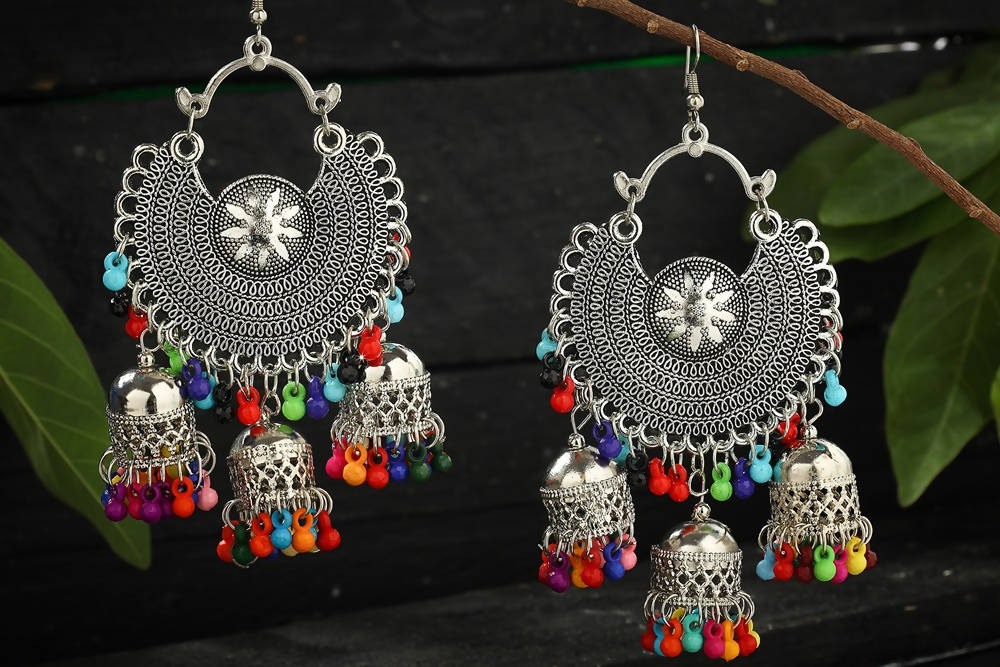Mominos Fashion Johar Kamal Women's Oxidised Multicolour Earrings - Swadesiicart