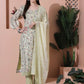 Jyoti Fashion Women's Green Cotton Floral Digital Printed Kurta with Trouser & Dupatta | Swadesiicart