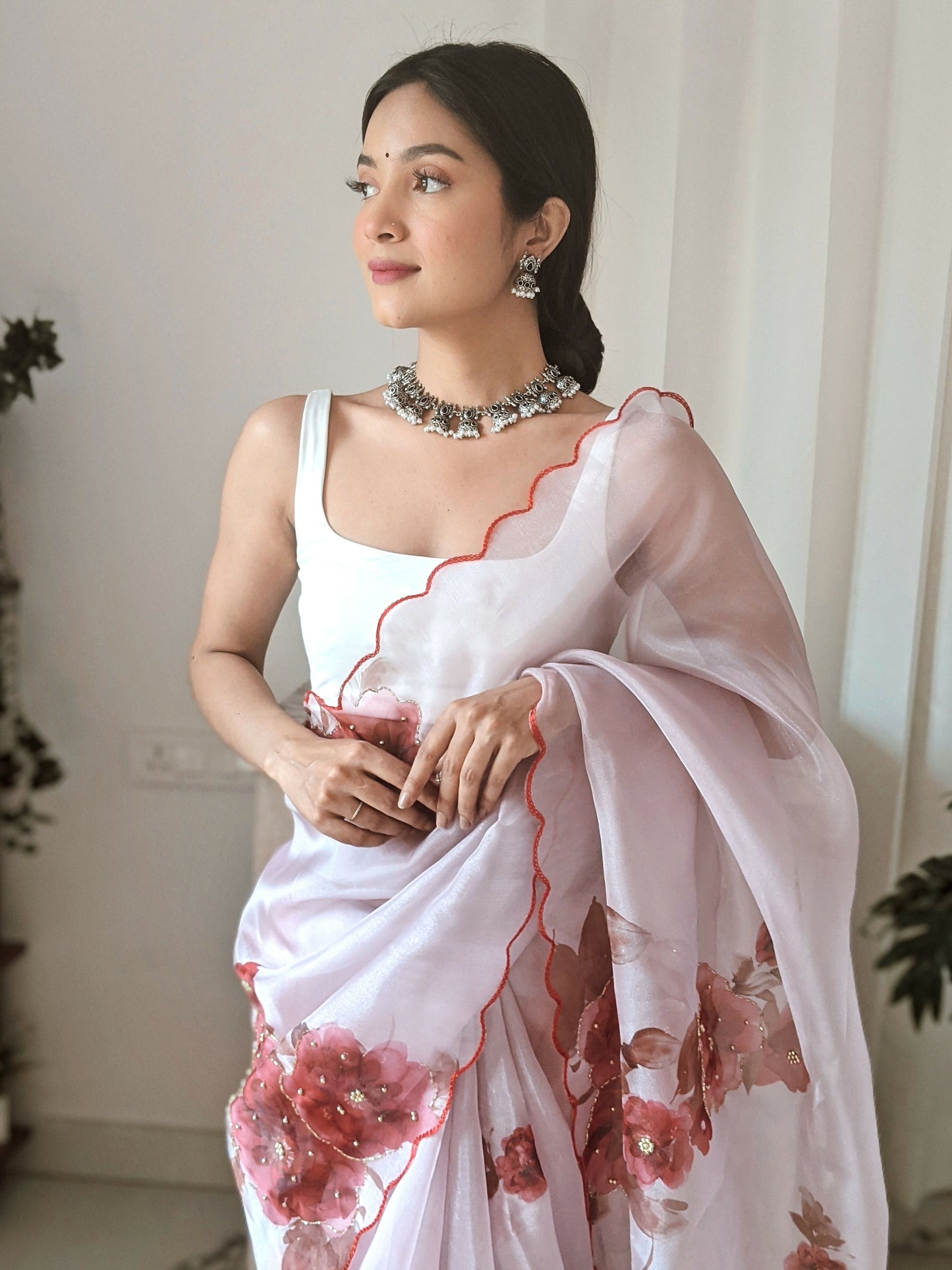 Vamsee Pinki Khatali Pink Organza Saree - Swadesiicart