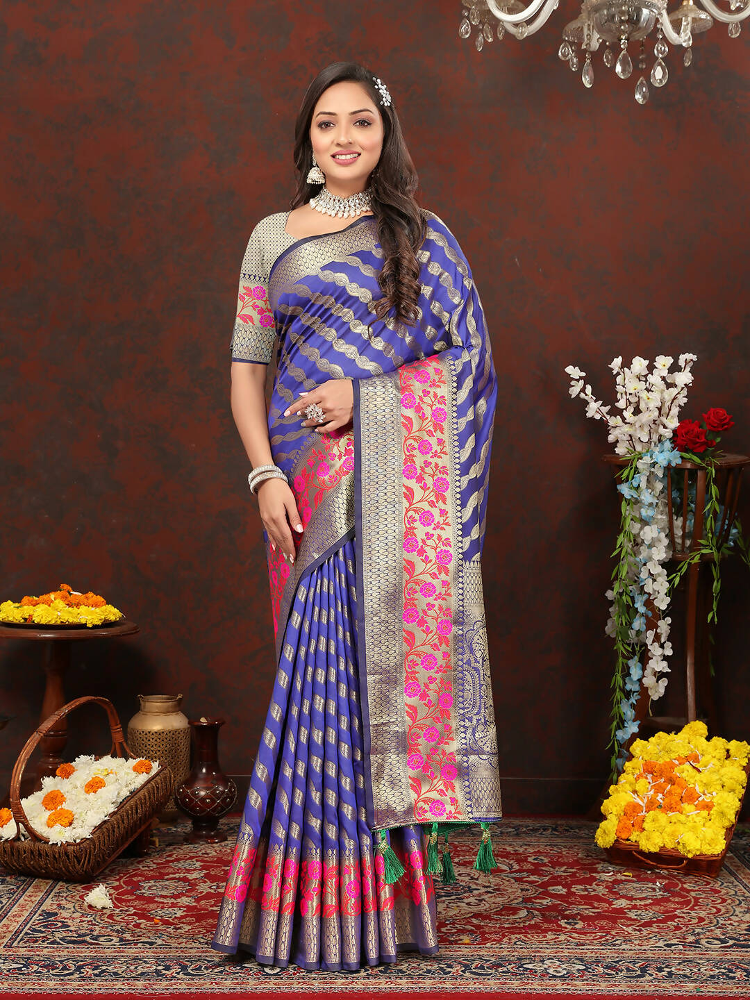Lorenvalley Fashion Purple Soft Silk Woven Design with Zari Weaving Leheriya Design Saree - Swadesiicart