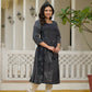 Juniper Women's Black Abstract Printed Kurta With Sequins - Swadesiicart