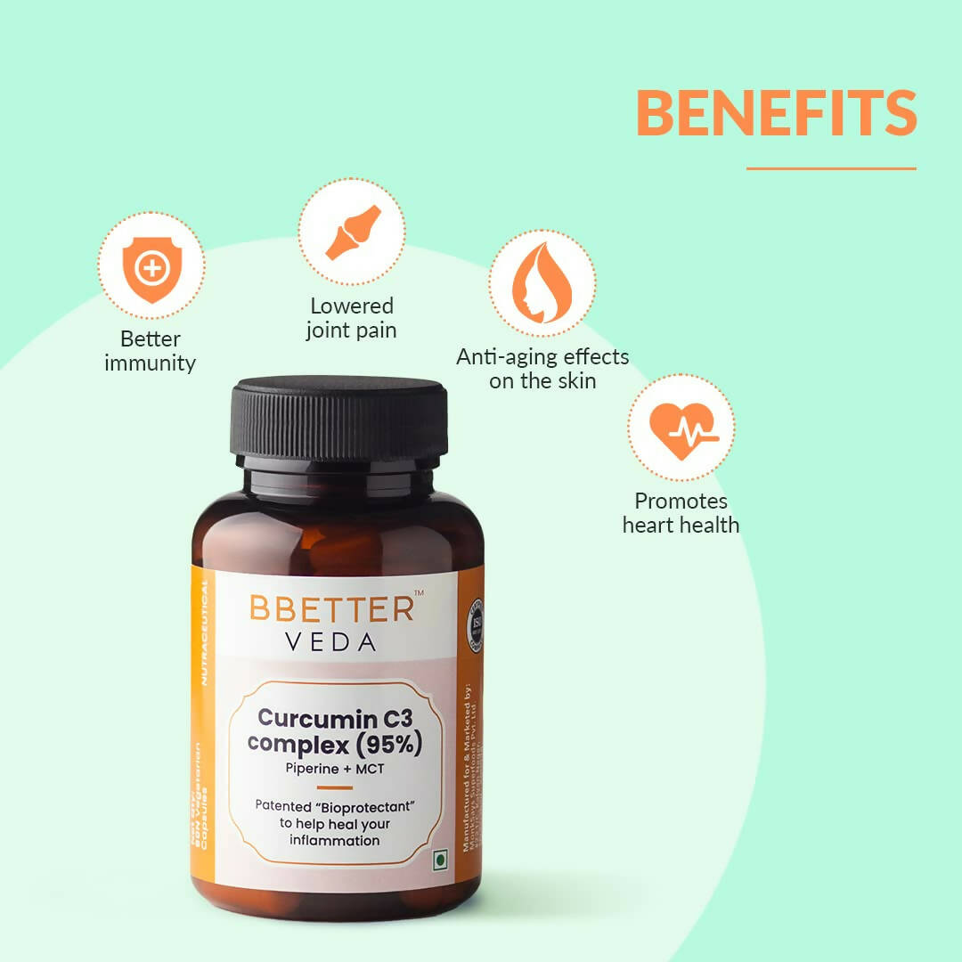 BBETTER Veda Curcumin C3 Complex (95%) Capsules with Piperine & MCT - Swadesiicart