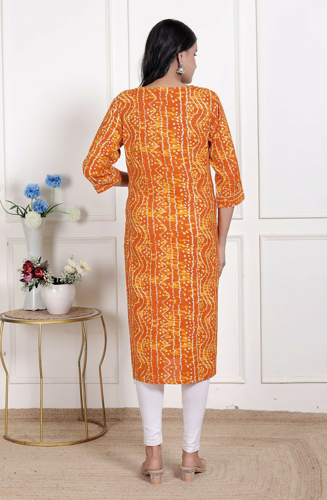 Miravan Womens Yellow Bandhani Printed Straight Kurti - Swadesiicart