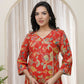 Vaasva Women Red Cotton Angrakha Kurta With Pant | Swadesiicart