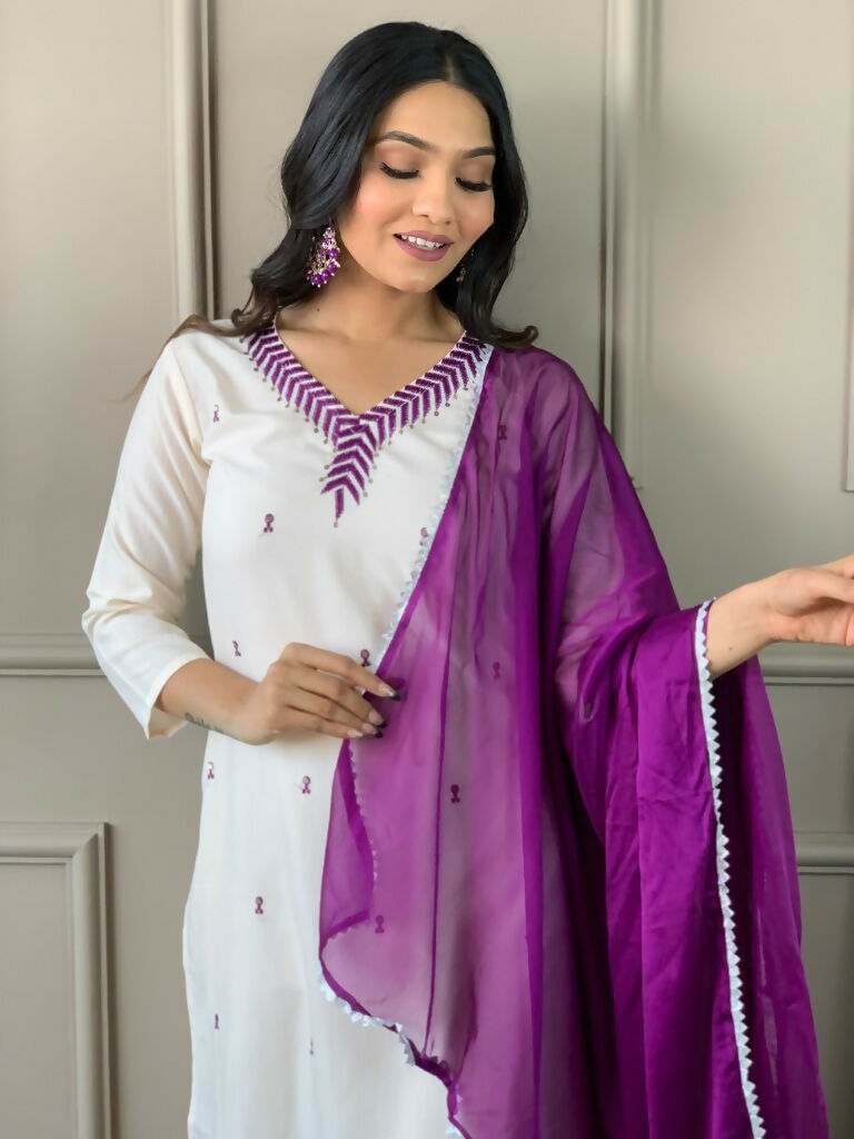 Partywear Designer Ryon Slub Black Stitched Suit With Dupatta - Tanisha | Swadesiicart