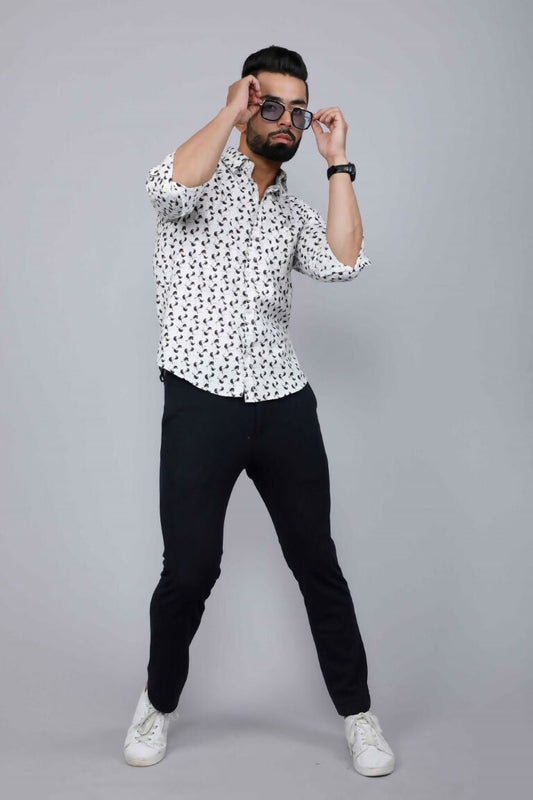 Miravan Men's White Spread Collar Bird Print Casual Shirt | Swadesiicart
