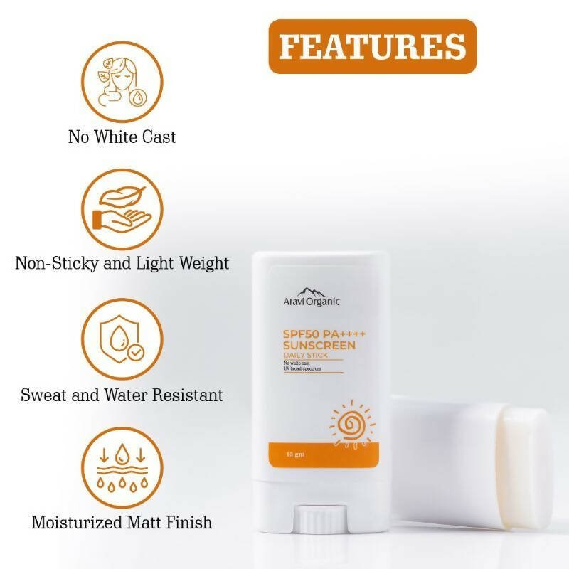 Aravi Organic SPF 50+ Daily Sunscreen Stick | Swadesiicart
