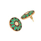Nuyug 22K Gold Plated Circular Shaped Sea Green Enamelled Floral Motif Studs | Swadesiicart